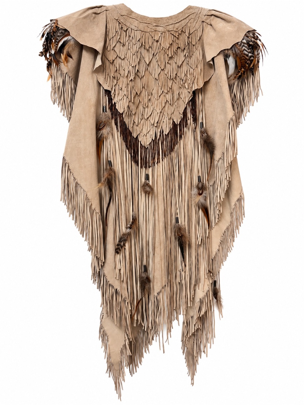 Vintage 1994 The Legacy Collection Suede Fringe Feather Beaded Cape Vest 42”